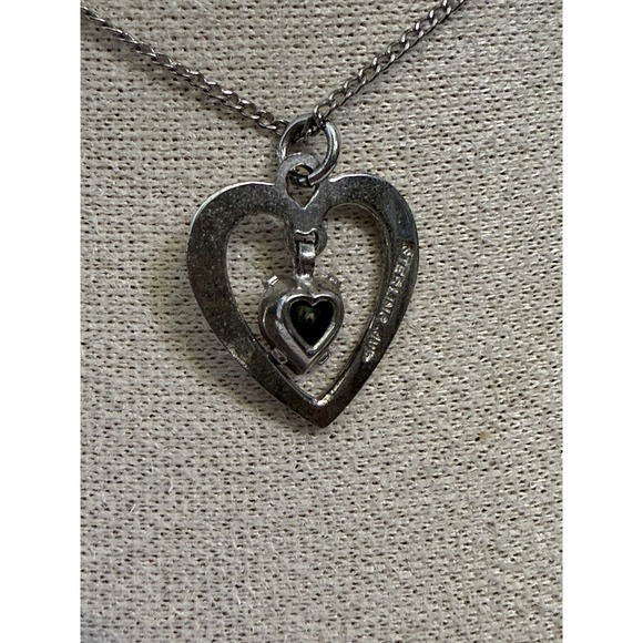 Sterling Silver Redstone Heart Shaped Pendant Necklace 8 Inches - Picture 3 of 4
